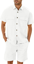 Ensemble Chemise à Manches Courtes et Short à Taille Élastique pour Homme | Idéal Pour Les Activités Quotidiennes