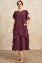 Robe Midi à Lignes Superposées avec Manches Courtes pour Femme | Idéale pour Événements et Occasions Estivales