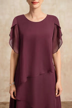 Robe Midi à Lignes Superposées avec Manches Courtes pour Femme | Idéale pour Événements et Occasions Estivales
