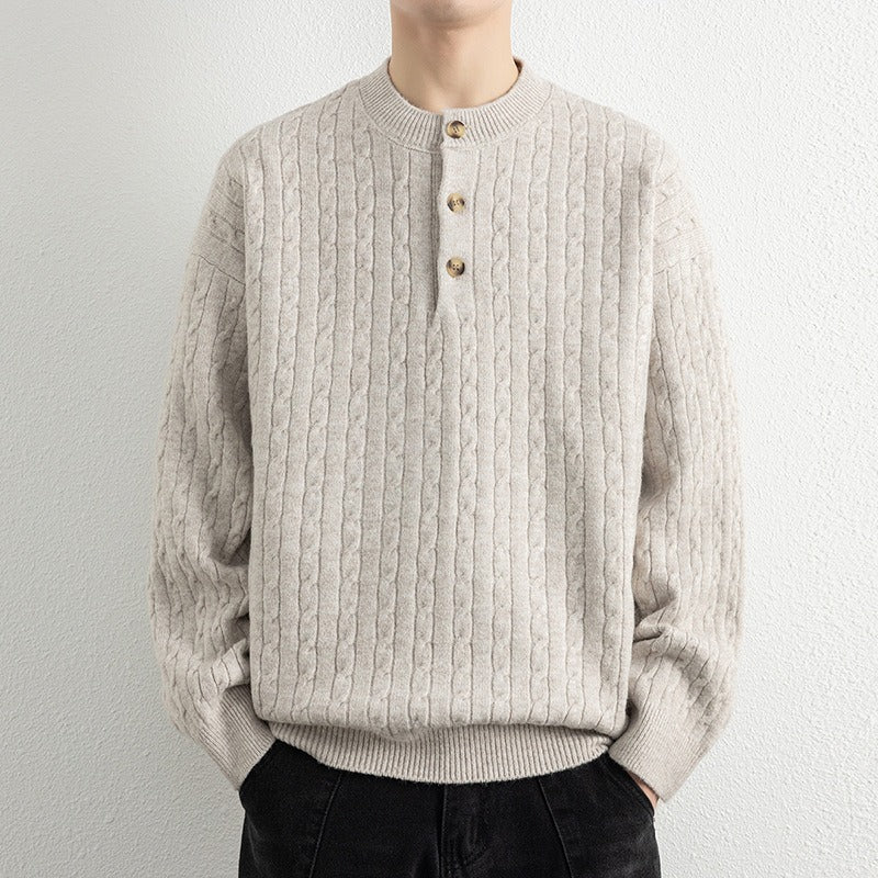 Pull Henley À Motif torsadé Pour Homme | Idéal Pour Les Saisons Automne-Hiver