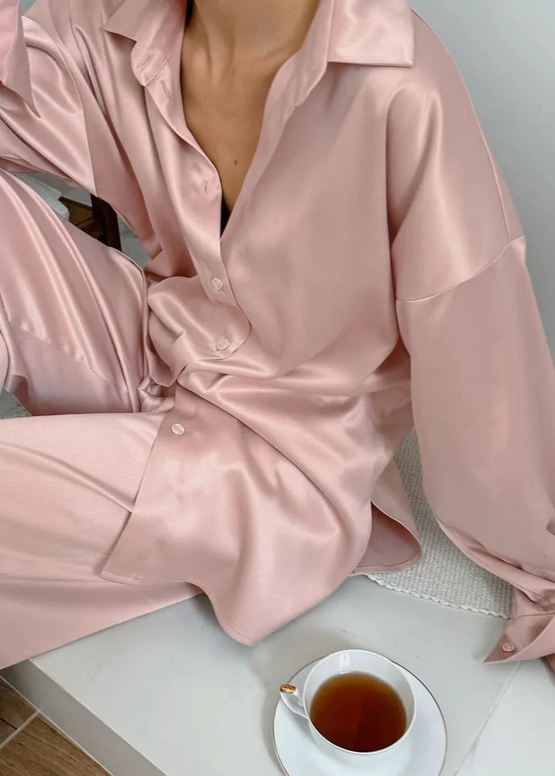 Ensemble Deux Pièces À Coupe Ample avec Chemise À Manches Longues pour Femmes | Idéal pour La Détente Ou Les Sorties Décontractées
