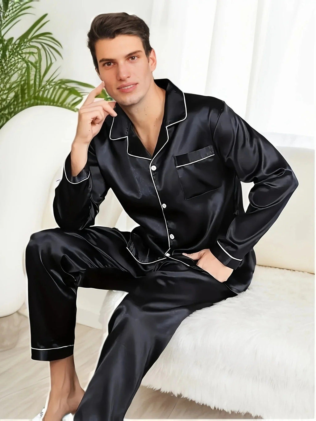 Ensemble Deux Pièces de Pyjama avec Chemise à Col Revers et Pantalon pour Homme | Idéal pour Un Usage Quotidien