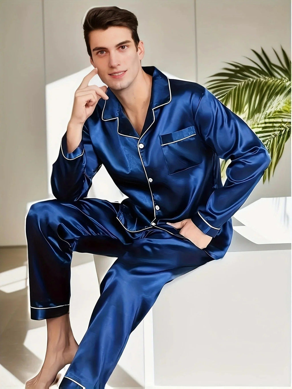 Ensemble Deux Pièces de Pyjama avec Chemise à Col Revers et Pantalon pour Homme | Idéal pour Un Usage Quotidien