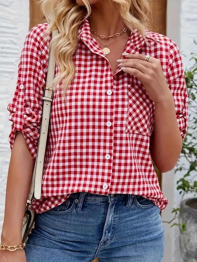 Chemise À Carreaux Avec Manches Longues Et Fermeture Boutonnée Pour Femmes | Idéal Pour Usage Quotidien