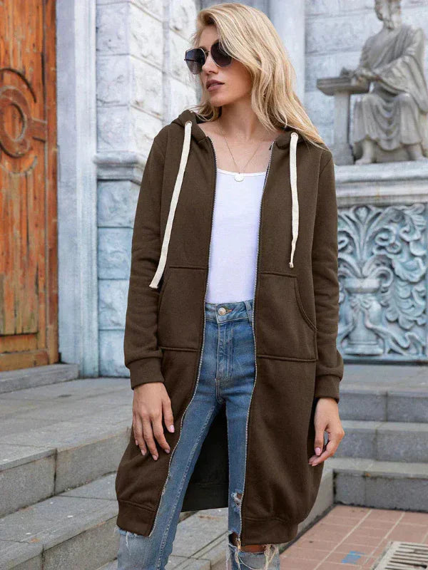 Sweat À Capuche Long À Fermeture Éclair pour Femme | Idéal pour Les Tenues Décontractées