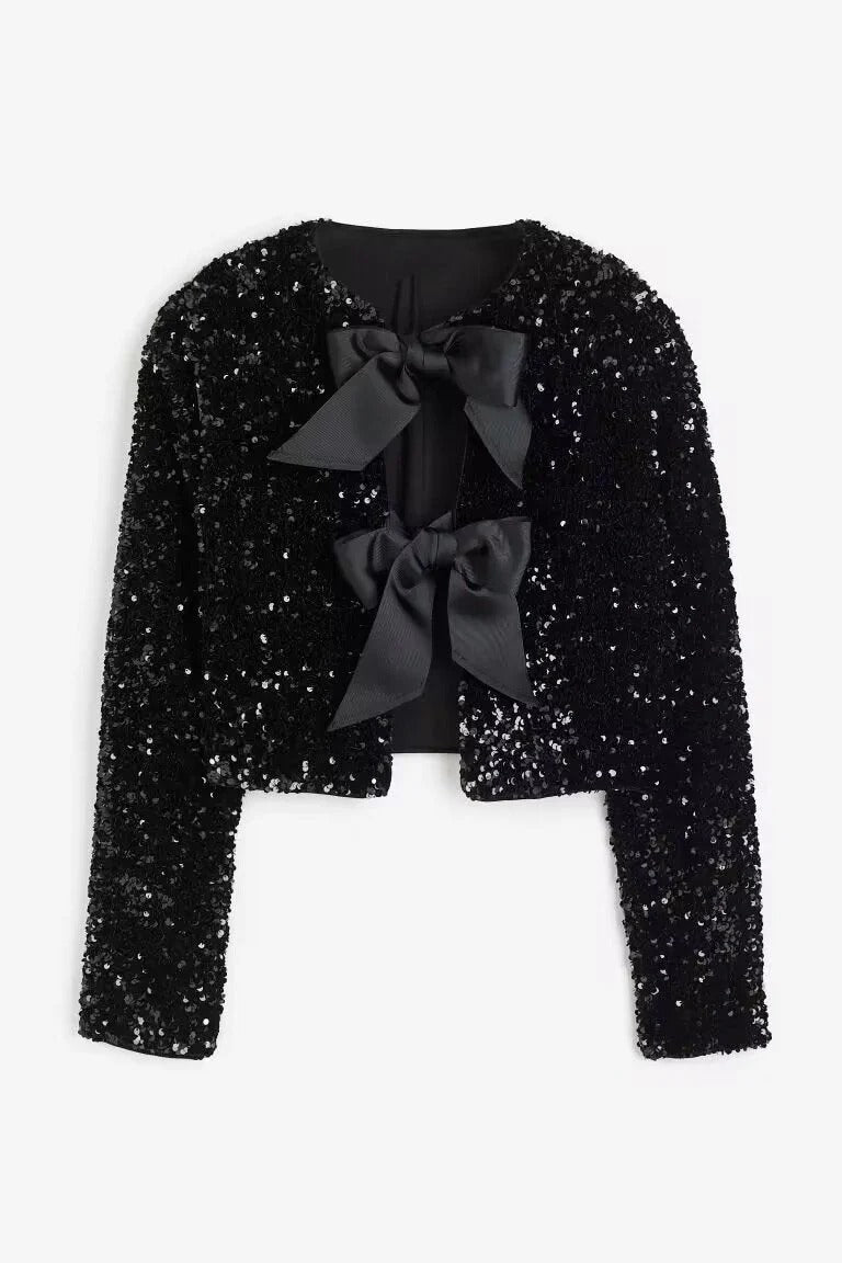Haut À Sequins Avec Nœuds Décoratifs Et Manches Longues Pour Femmes | Idéal Pour Occasions Spéciales