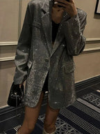 Blazer Long à Coupe Ample avec Finition Scintillante pour Femme | Idéal pour les Événements de Soirée