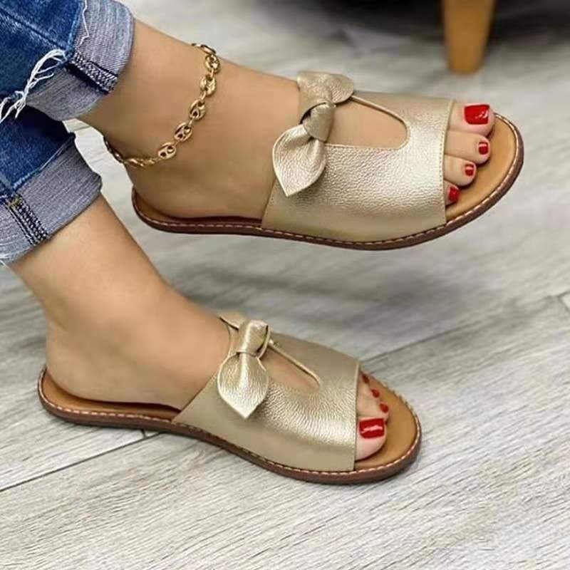 Sandales Plates À Enfiler Avec Décoration Nœud Pour Femmes | Idéal Pour Les Occasions Estivales