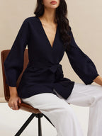 Blouse Portefeuille Avec Manches Bouffantes Et Col En V Pour Femmes | Idéal Pour Usage Quotidien