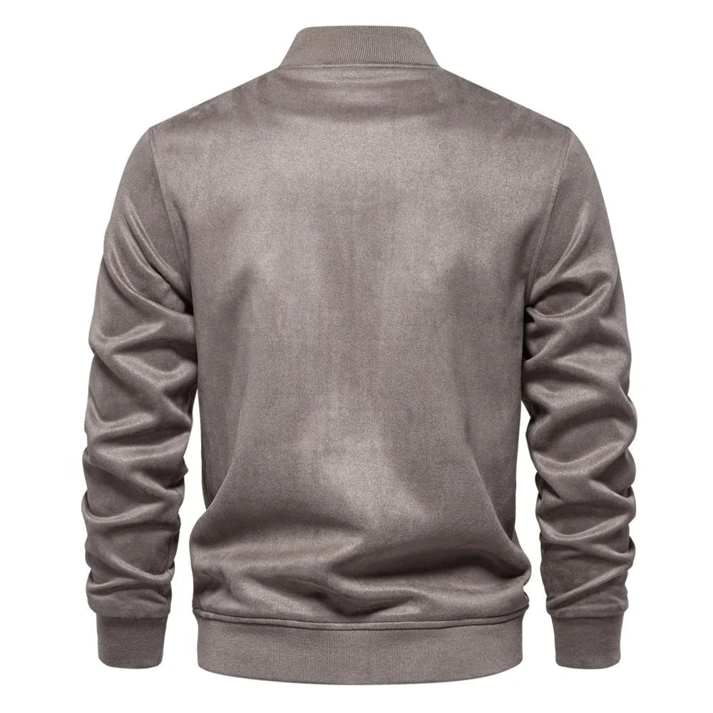 Bomber en Suède pour Hommes avec Fermeture Zippée et Poches Multiples | Idéal pour Tenues Quotidiennes