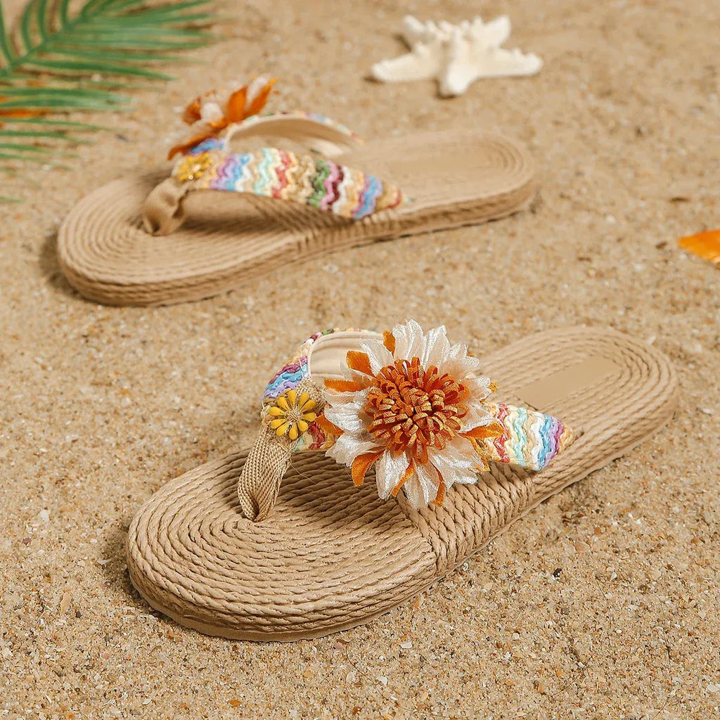 Sandales à Brides avec Fleurs Décoratives pour Femme | Idéales pour l'Été