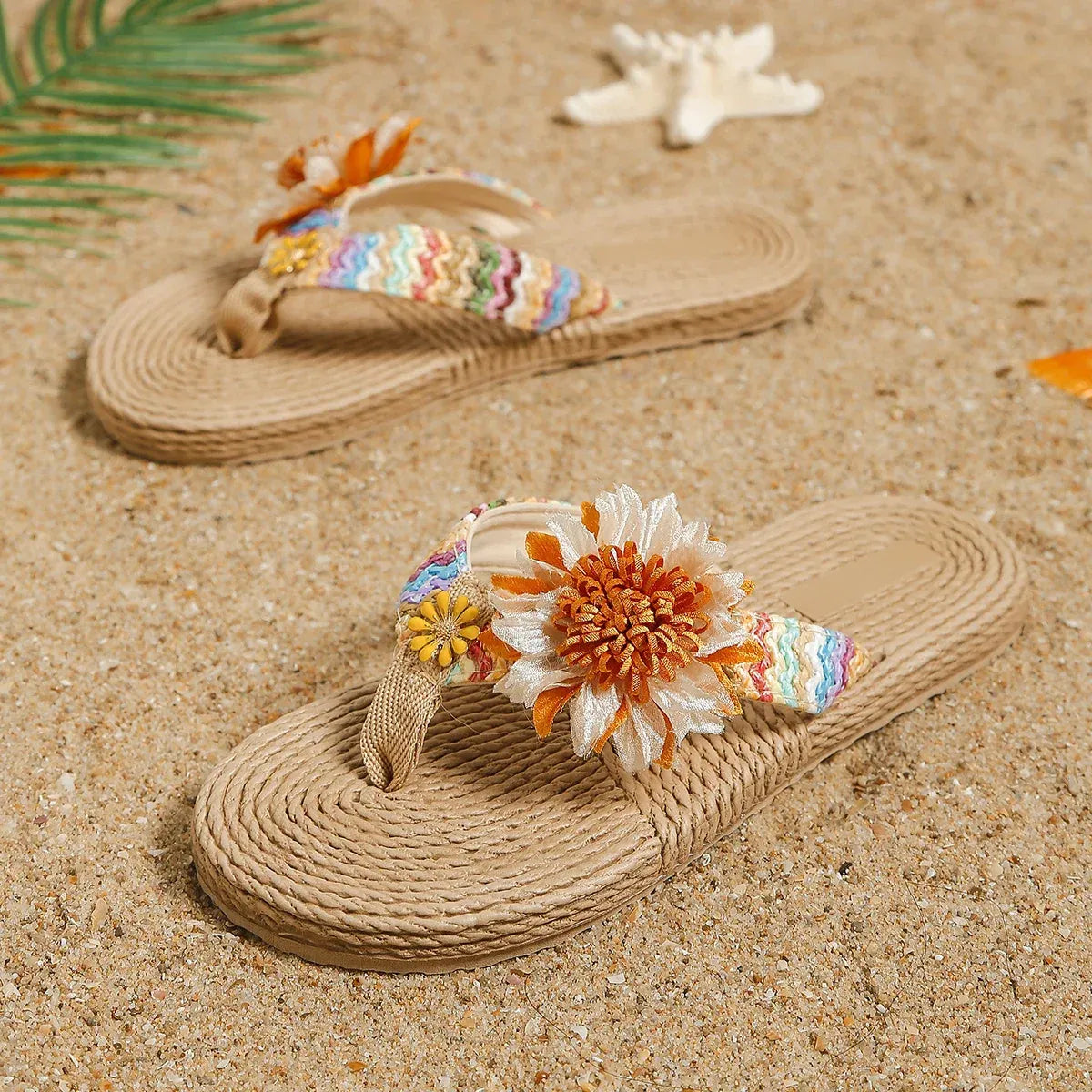 Sandales à Brides avec Fleurs Décoratives pour Femme | Idéales pour l'Été