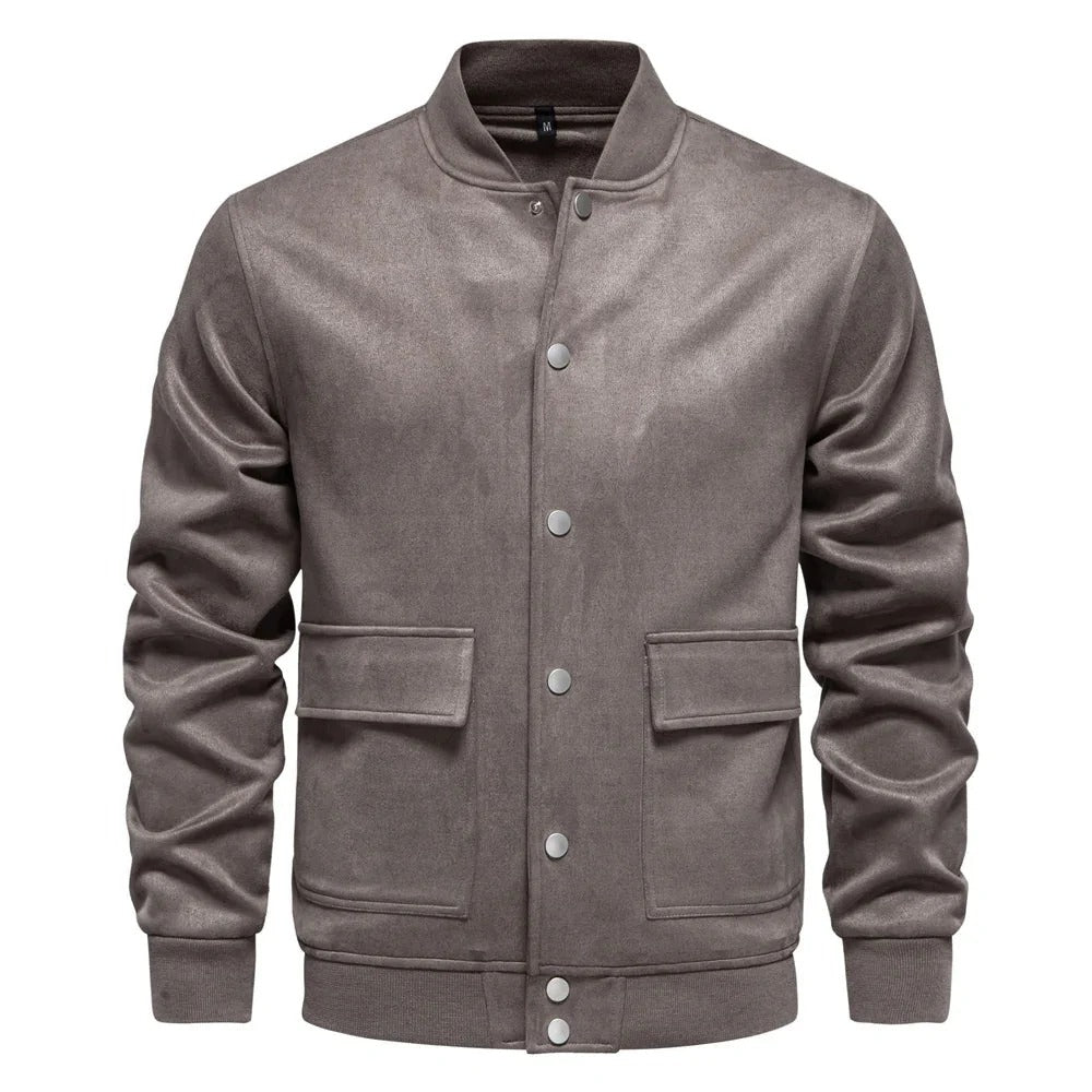 Bomber en Suède pour Hommes avec Fermeture Zippée et Poches Multiples | Idéal pour Tenues Quotidiennes