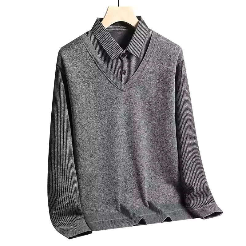 Sweatshirt Polo Tricoté avec Col en V pour Homme | Idéal pour Tenue de Bureau Décontractée