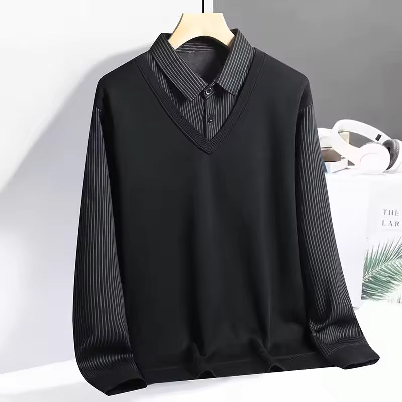 Sweatshirt Polo Tricoté avec Col en V pour Homme | Idéal pour Tenue de Bureau Décontractée