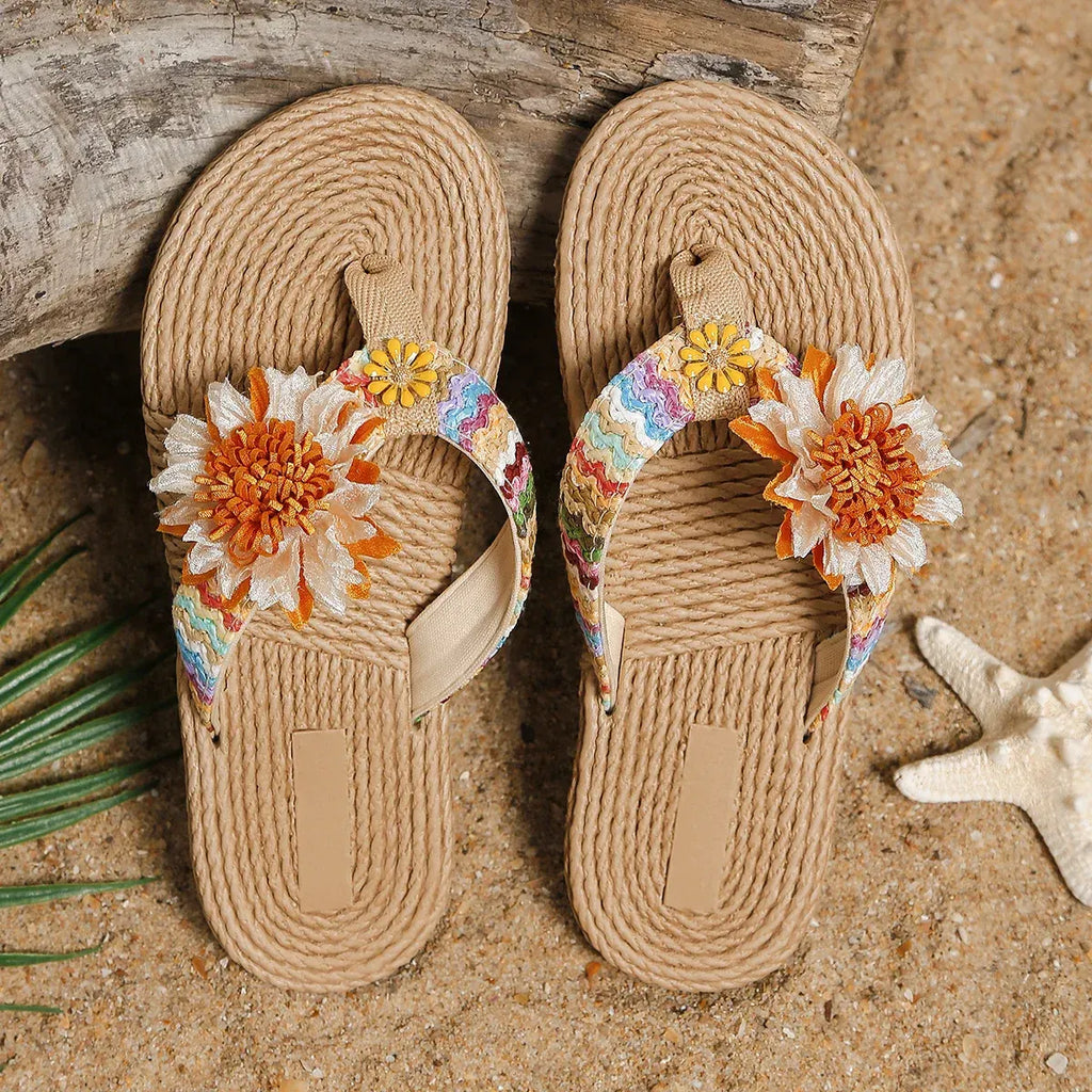 Sandales à Brides avec Fleurs Décoratives pour Femme | Idéales pour l'Été