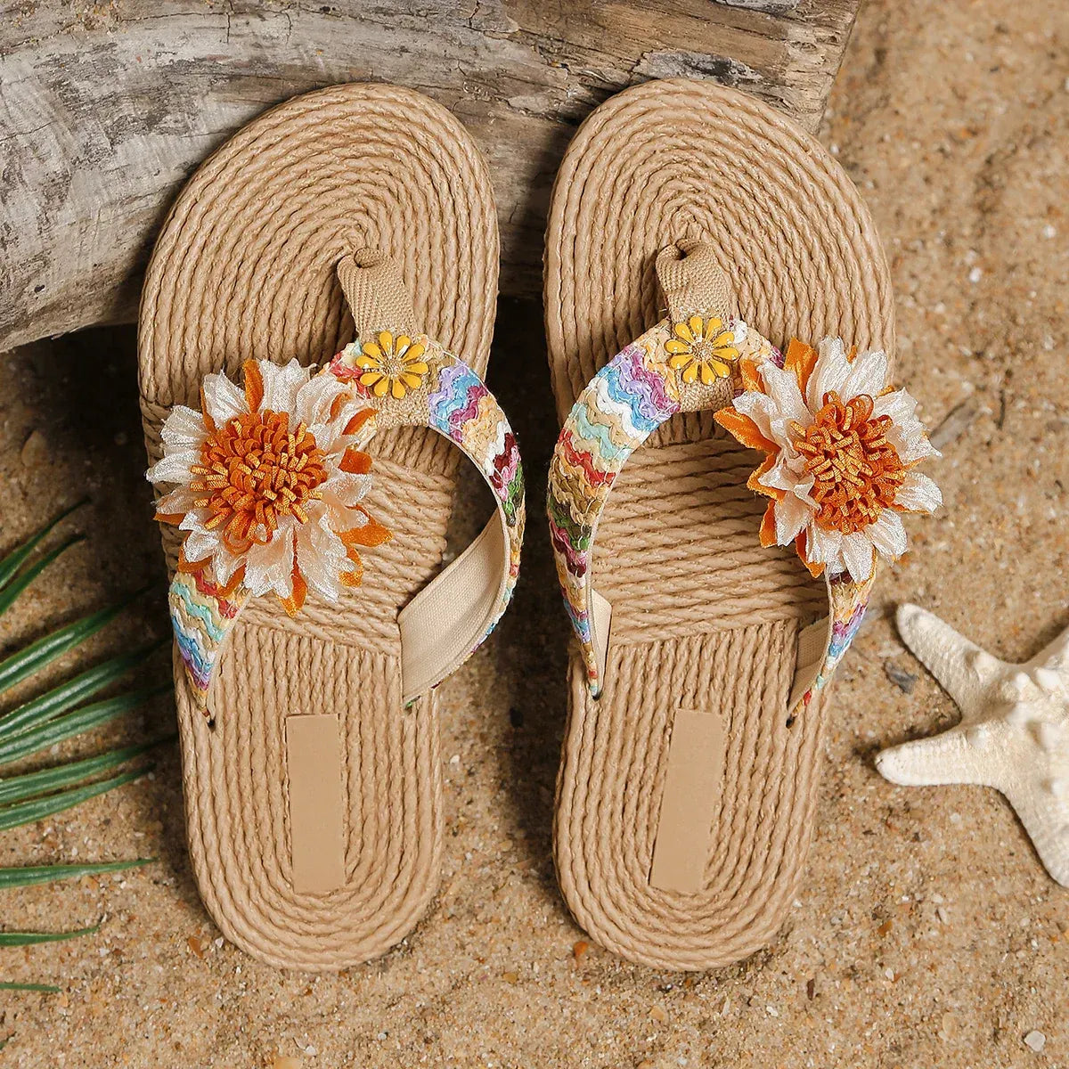 Sandales à Brides avec Fleurs Décoratives pour Femme | Idéales pour l'Été