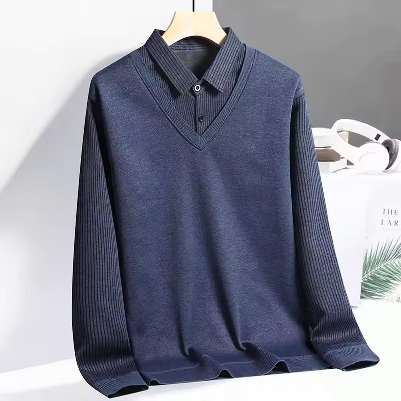 Sweatshirt Polo Tricoté avec Col en V pour Homme | Idéal pour Tenue de Bureau Décontractée