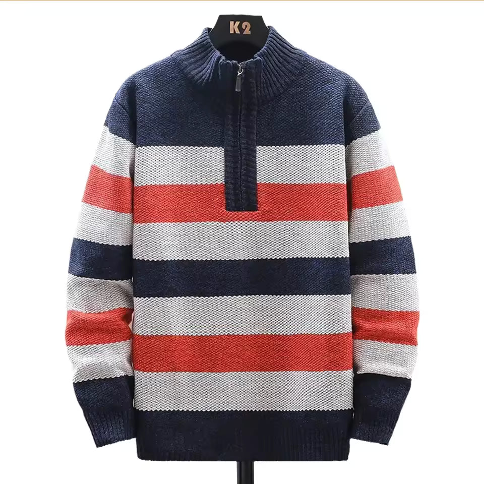 Pull À Demi-Zip Avec Motif Rayé Pour Homme | Idéal Pour Les Saisons Automne-Hiver