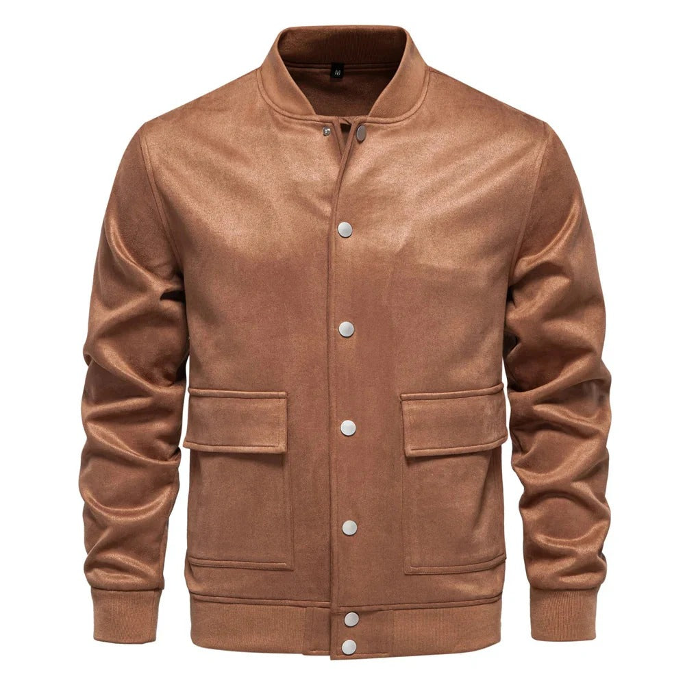 Bomber en Suède pour Hommes avec Fermeture Zippée et Poches Multiples | Idéal pour Tenues Quotidiennes