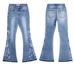 Jean Évasé à Taille Haute avec Broderie Florale pour Femme | Idéal pour un Usage Quotidien