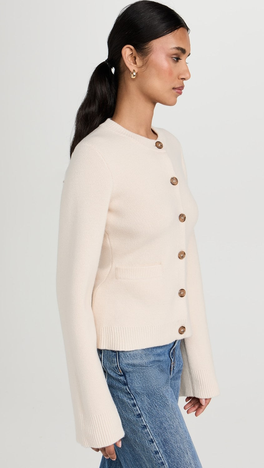 Cardigan à Col Rond et Boutons Contrastants pour Femmes | Ideal for Mi-Saison et Usage Quotidien