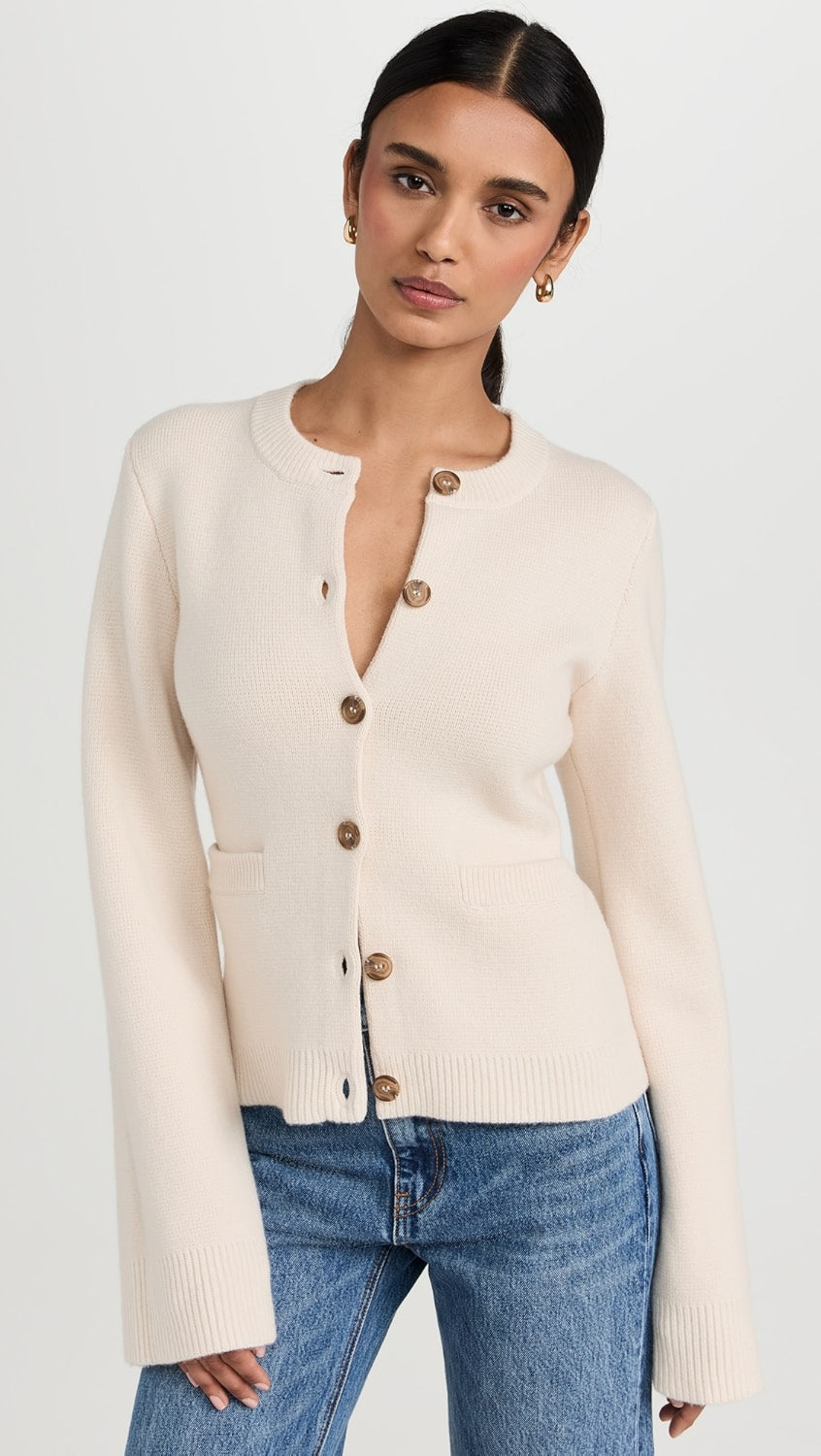Cardigan à Col Rond et Boutons Contrastants pour Femmes | Ideal for Mi-Saison et Usage Quotidien