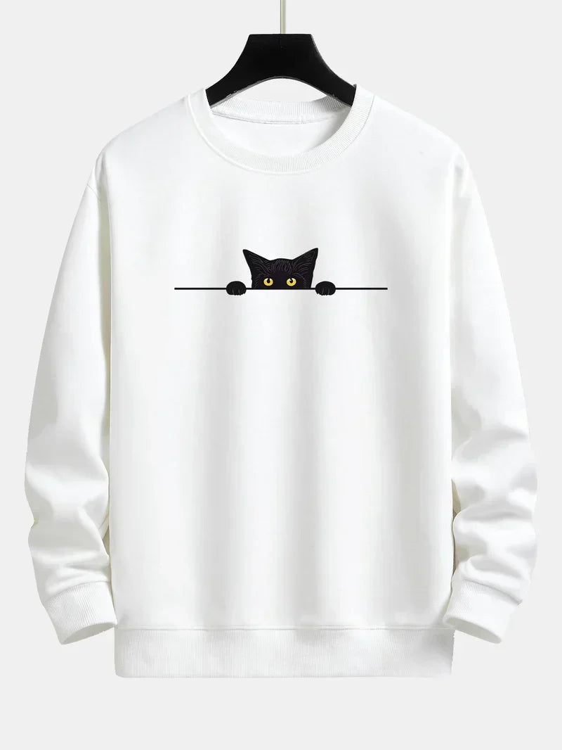 Sweatshirt Relax Fit Avec Imprimé Chat Noir pour Hommes | Idéal pour Un Usage Quotidien Et Les Occasions Décontractées