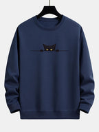 Sweatshirt Relax Fit Avec Imprimé Chat Noir pour Hommes | Idéal pour Un Usage Quotidien Et Les Occasions Décontractées