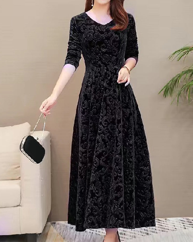 Robe à Motif Intégral avec Manches 3/4 pour Femme | Idéale pour Quotidien et Événements
