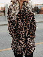 Veste d’Hiver à Motif Léopard avec Col Oversize pour Femmes | Idéale pour la Saison Froide