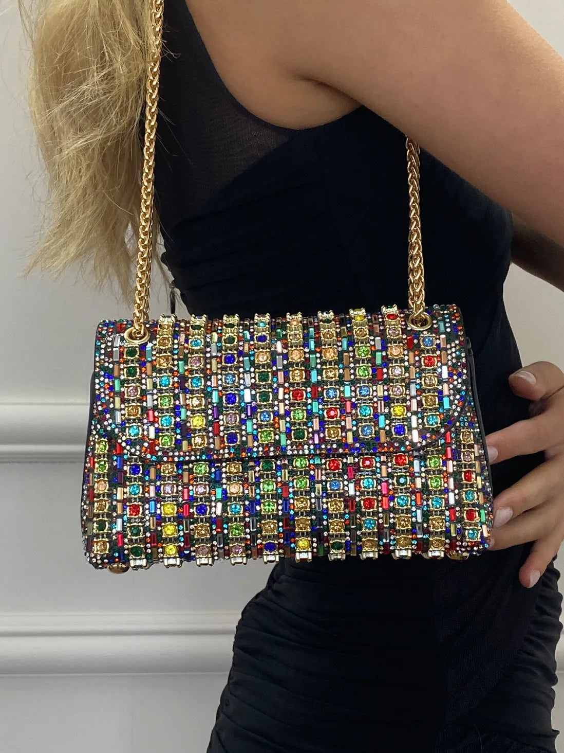Mini Sac avec Strass et Chaîne Dorée pour Femme | Idéal pour les Soirées