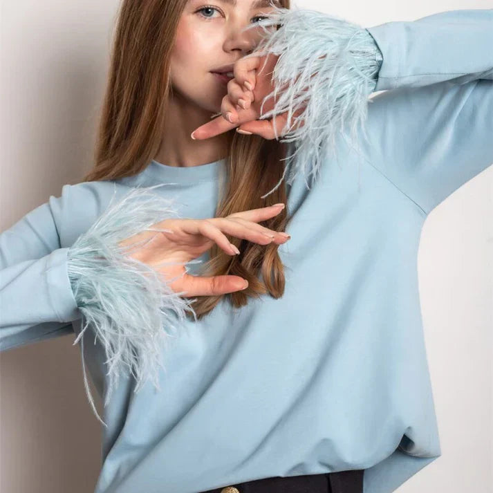 Blouse À Manches Longues Avec Détails En Plumes Pour Femme | Idéal Pour Usage Quotidien