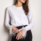 Blouse À Manches Longues Avec Détails En Plumes Pour Femme | Idéal Pour Usage Quotidien