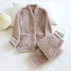 Ensemble Pyjama Deux Pièces À Col En V pour Femmes | Idéal pour L’Hiver Et Les Soirées À La Maison