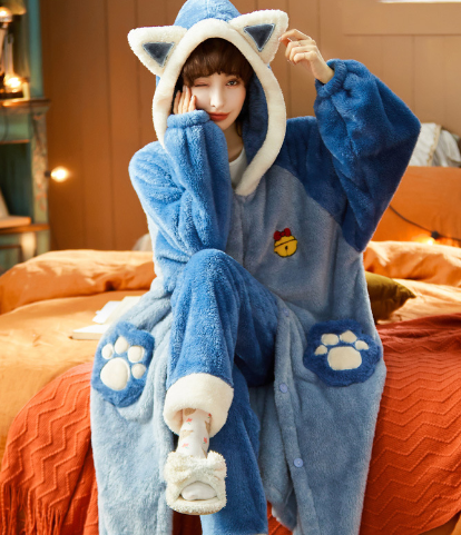 Pyjama Deux Pièces avec Capuche et Coupe Longue pour Femmes | Idéal pour l’Hiver