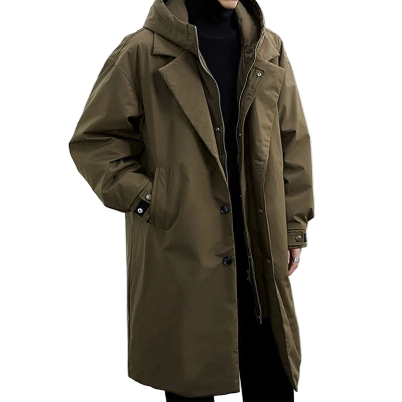 Trench Long avec Coupe Structurée pour Homme | Idéal pour les Journées Pluvieuses