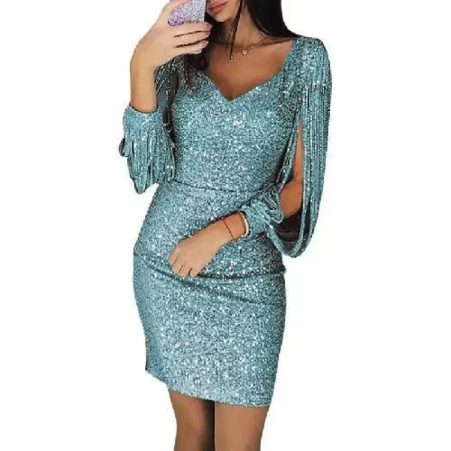 Robe de Soirée Mini à Paillettes avec Décolleté en V pour Femmes | Idéale pour les Événements Spéciaux