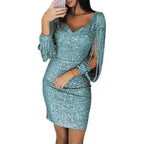 Robe de Soirée Mini à Paillettes avec Décolleté en V pour Femmes | Idéale pour les Événements Spéciaux