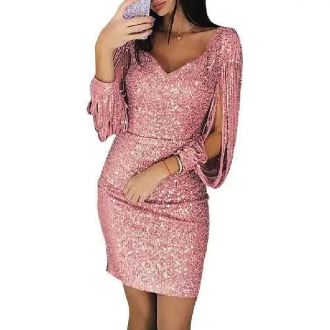 Robe de Soirée Mini à Paillettes avec Décolleté en V pour Femmes | Idéale pour les Événements Spéciaux