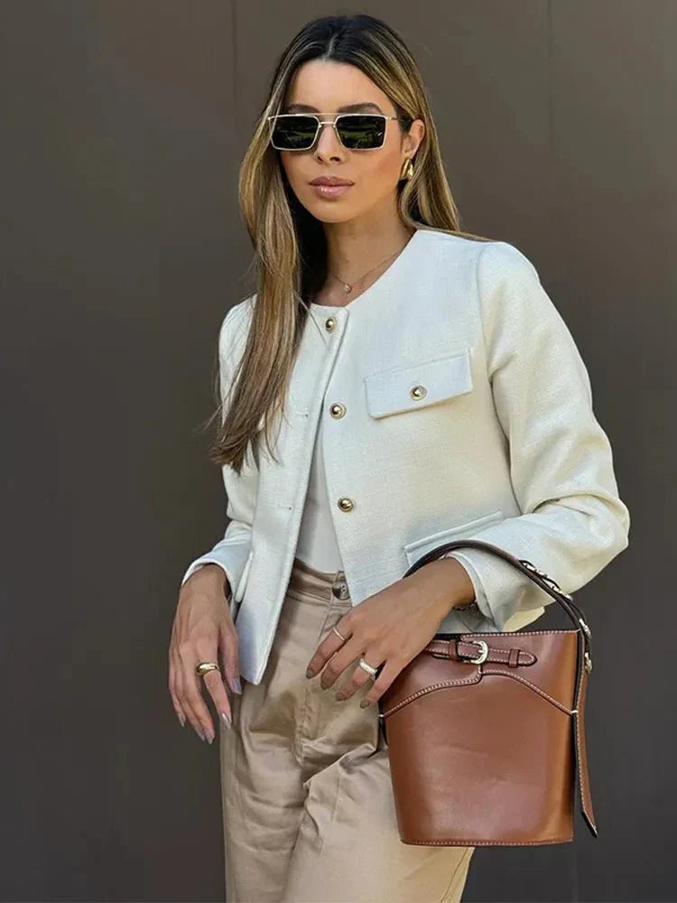 Blazer À Coupe Ajustée Avec Motif Tweed Pour Femme | Idéal Pour Le Travail Et Les Occasions Formelles
