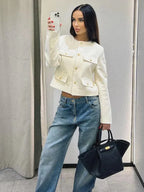 Blazer À Coupe Ajustée Avec Motif Tweed Pour Femme | Idéal Pour Le Travail Et Les Occasions Formelles