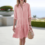 Robe Midi Rayée avec Boutonnage Frontal pour Femme | Idéale pour les Sorties Décontractées et les Journées d’Été