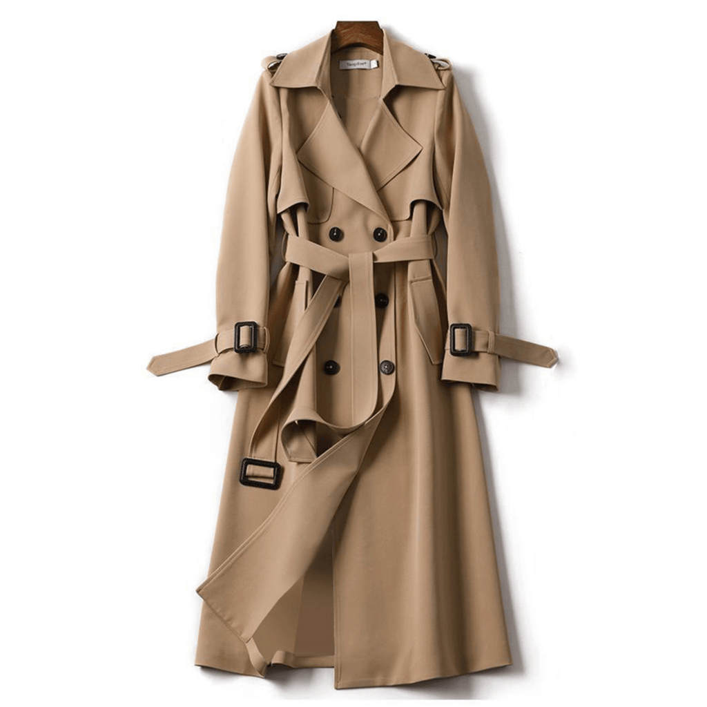 Trench-Coat Long à Double Boutonnage avec Ceinture à Nouer pour Femmes | Idéal pour Bureau et Sorties