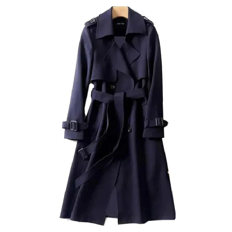 Trench-Coat Long à Double Boutonnage avec Ceinture à Nouer pour Femmes | Idéal pour Bureau et Sorties