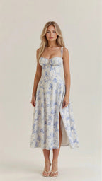 Robe Longue à Bustier Lacé avec Ourlet Fendu pour Femme | Idéale pour l'Été