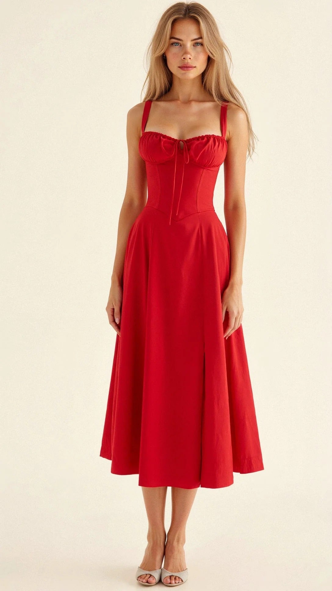 Robe Longue à Bustier Lacé avec Ourlet Fendu pour Femme | Idéale pour l'Été