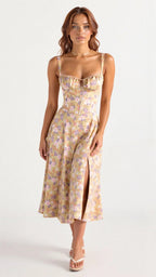 Robe Longue à Bustier Lacé avec Ourlet Fendu pour Femme | Idéale pour l'Été
