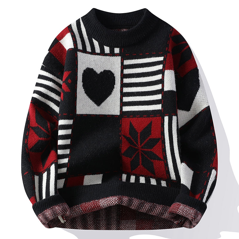 Pull à Col Rond avec Patchwork Hivernal pour Adulte | Idéal pour l’Hiver