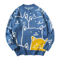 Pull En Maille Avec Motif Chat Et Coupe Ample Pour Hommes | Idéal Pour Les Journées Décontractées